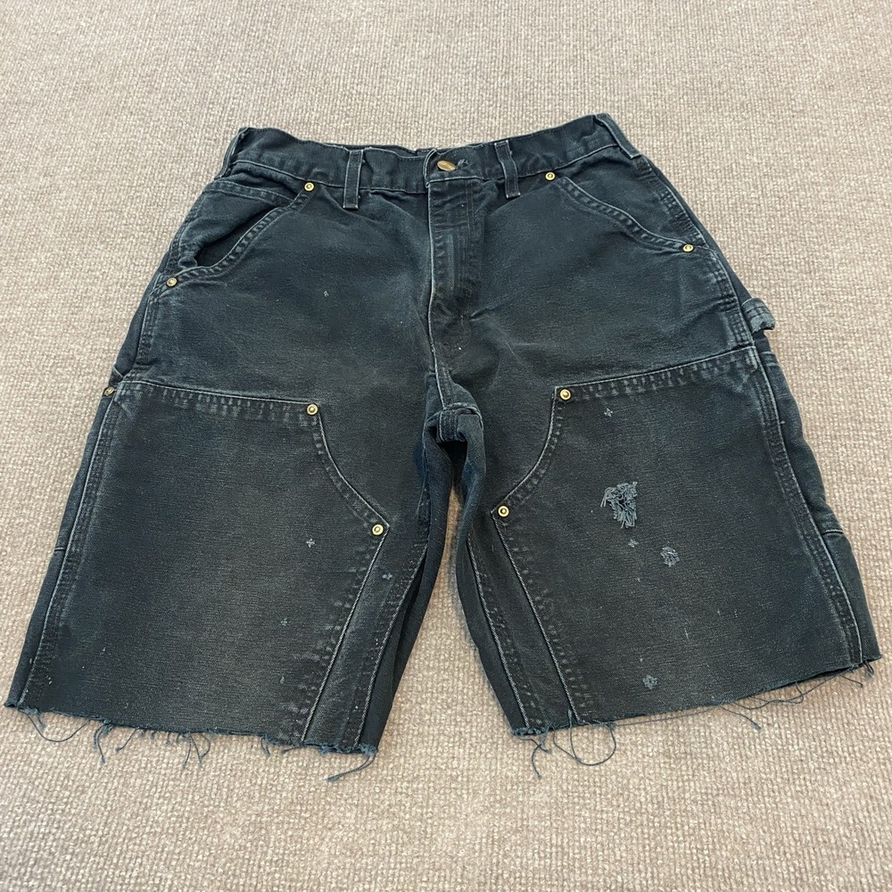 Carhartt Double Knee Shorts Cut Off Mens 30 Fits 28 Black Distressed B01 BLK USA